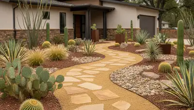 Decomposed granite desert pathway with native plants by Chop Chop Landscaping in Redding, CA