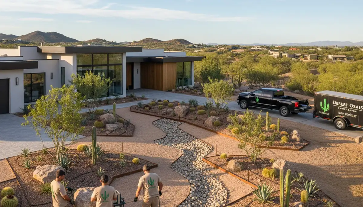 Desertscape landscaping in Redding, CA with native plants, rock features, and drought-tolerant design