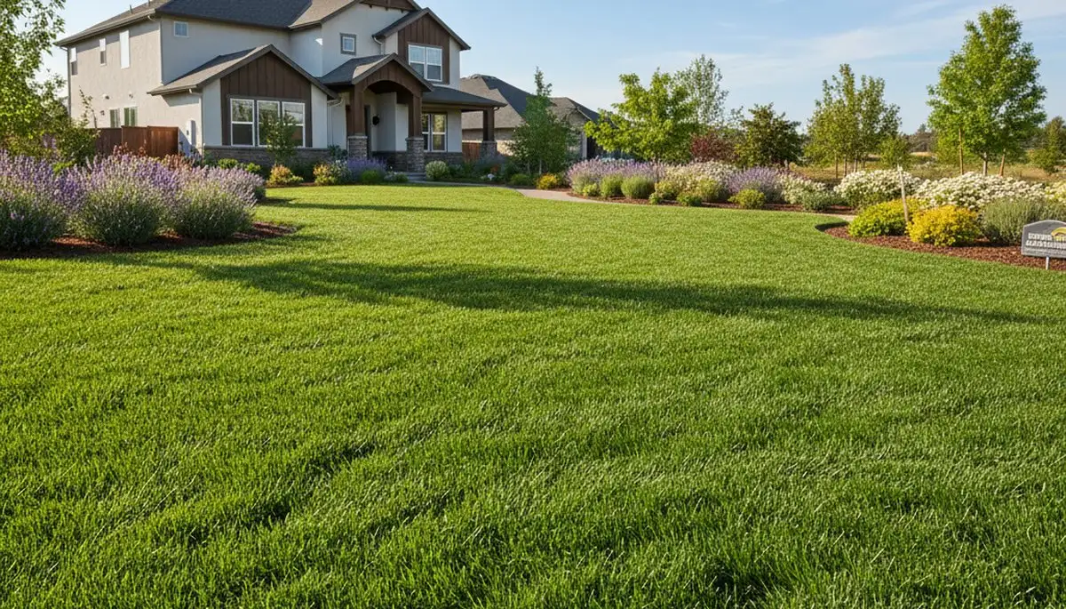 Lush green lawn in Redding, CA showing professional landscaping and lawn care results by Chop Chop Landscaping