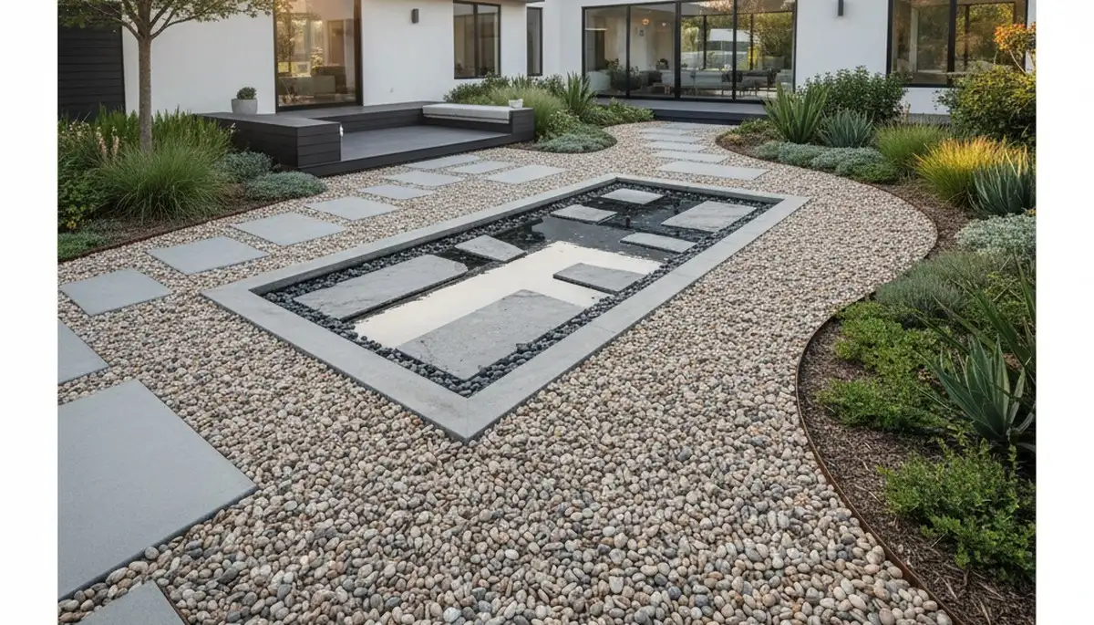 Pea gravel installation in Redding, CA for low-maintenance pathways and garden ground cover