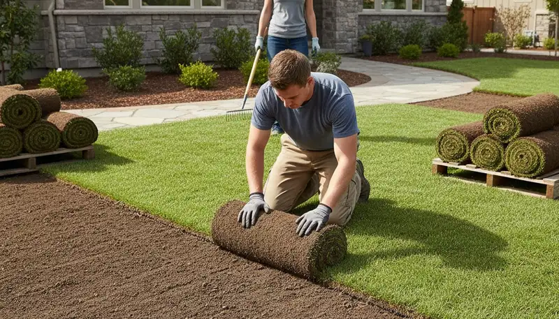 Close-up of seamless sod seams showing expert lawn installation by Chop Chop Landscaping in Redding, CA