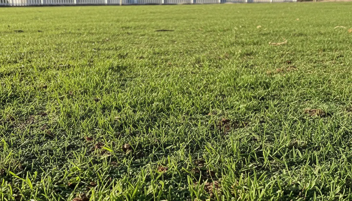 New grass seedlings sprouting from hydroseeded soil in Redding, CA lawn by Chop Chop Landscaping
